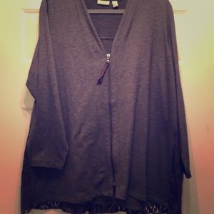 LOGO Lounge Zippered Cardigan with lace back